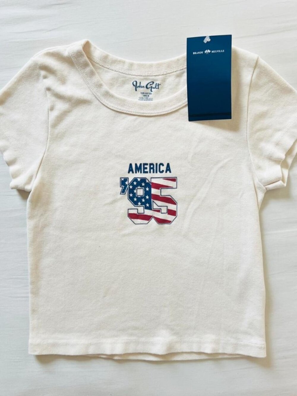BNWT Brandy Melville-John Galt cream Ashlyn America 95 stars and stripes cotton